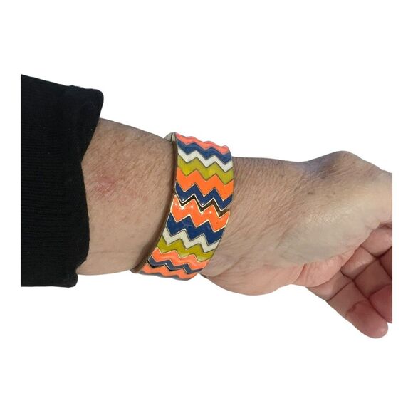 Enamel Chevron Stretch Bracelet Elastic Metal Retro Vintage Colorful Diva Hippie - Picture 9 of 10